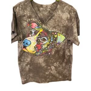 The Mountain Happy Dog Distressed Women's T-Shirt Medium Dark gray tie dye